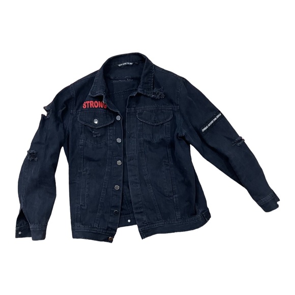 DESIGN CLOTHES FOR JESUS - DISTRESSED JEAN JACKET - SIZE MEDIUM - Picture 1 of 2